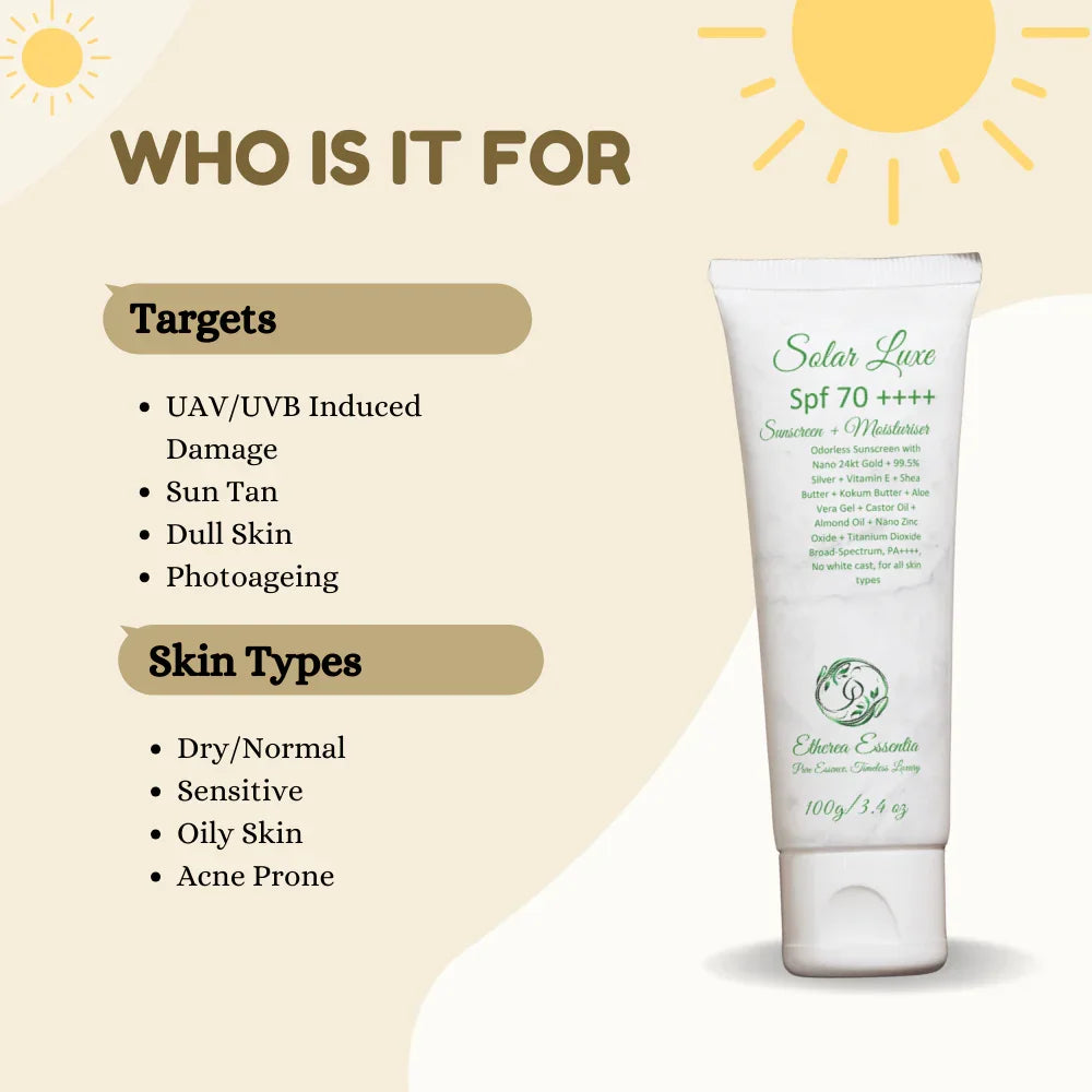 Solar Luxe | India’s First SPF 70 PA++++ Sunscreen + Moisturiser for Ultimate Protection & Luxurious Care