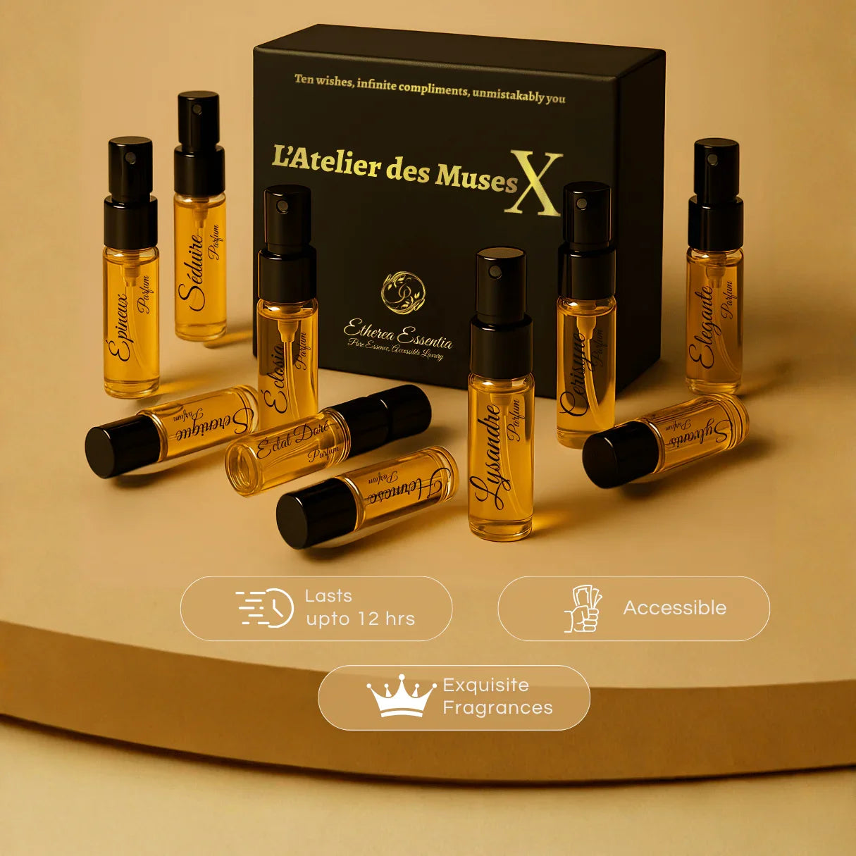 L’Atelier des Muses X | 10×3ml Unisex Designer Perfume Discovery Set | Collection of Floral, Woody, Seductive, Meditative Fragrances