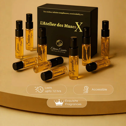 L’Atelier des Muses X | 10×3ml Unisex Designer Perfume Discovery Set | Collection of Floral, Woody, Seductive, Meditative Fragrances