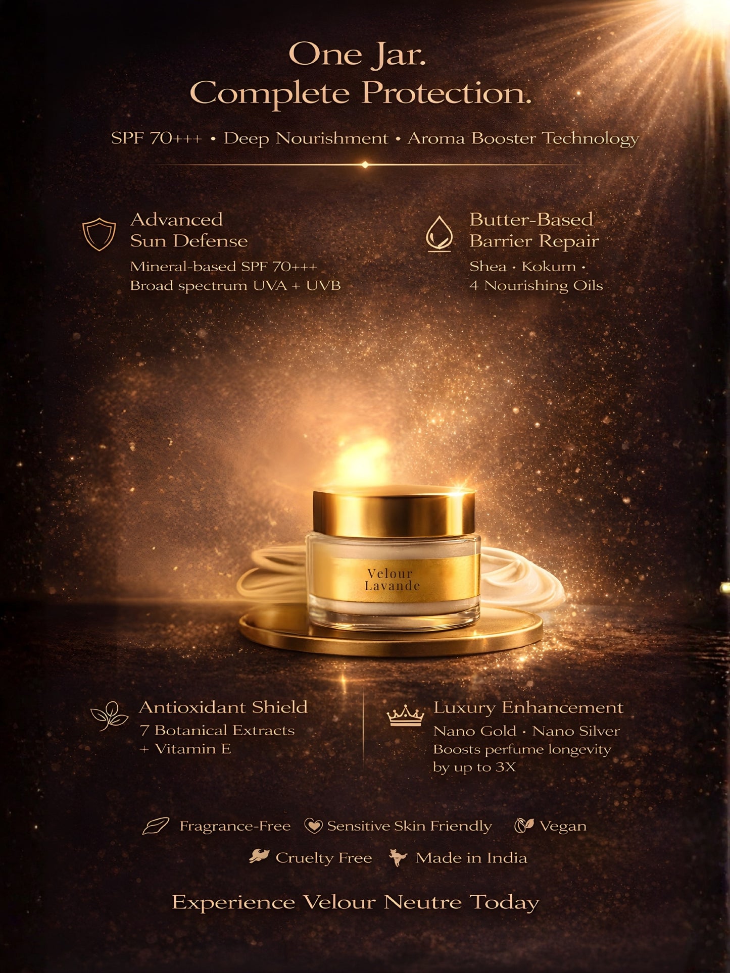 Velour Lavande | India's First Lavender & Ylang Ylang SPF 70 PA++++ Mineral Gel Sunscreen, Moisturizer & Aroma Booster | Sunscreen & Moisturizer | Science-Backed Protection, Botanical-Led