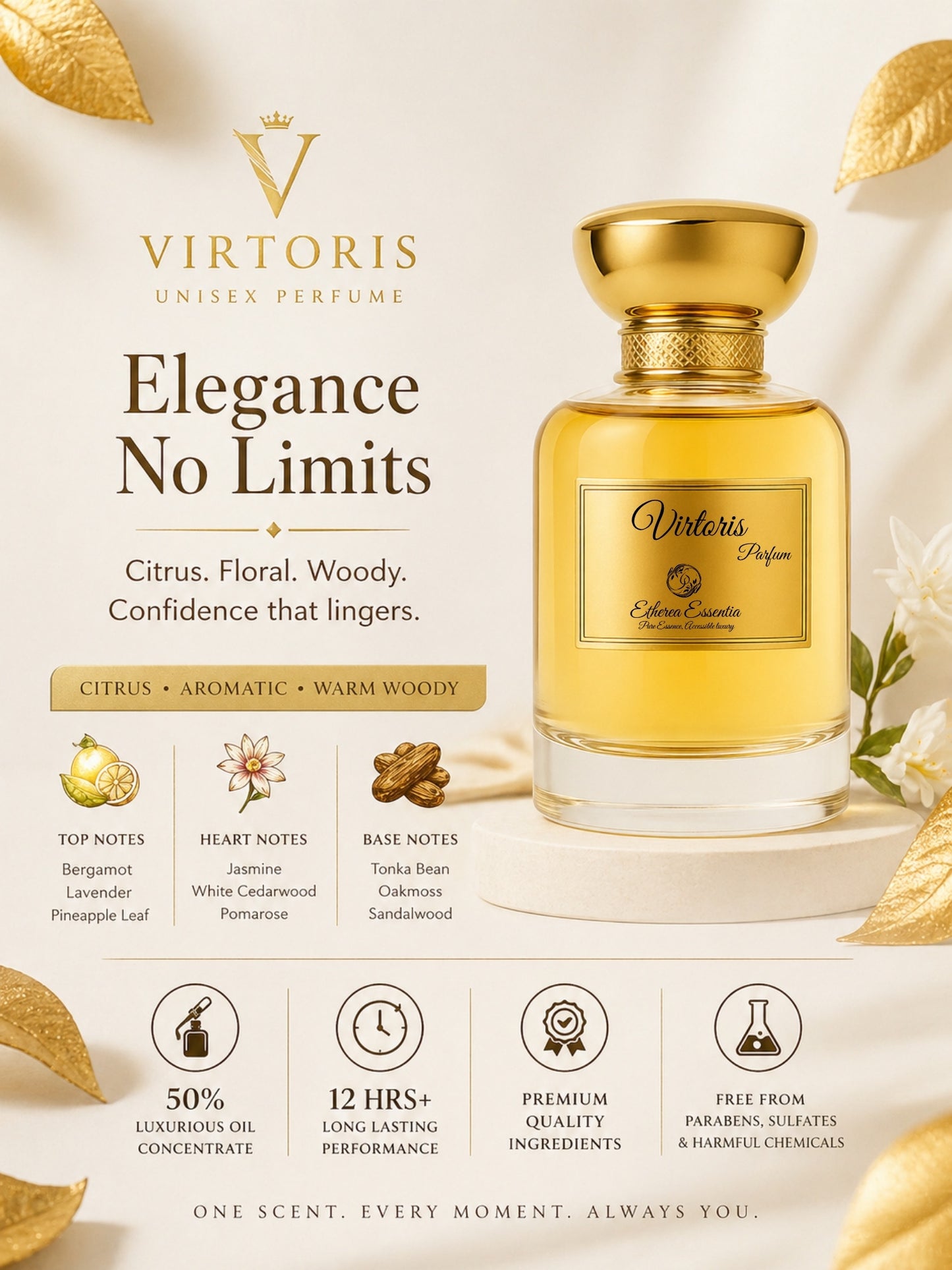 Virtoris Unisex Perfume | Citrus, Floral, Woody, Warm, Comforting, Subtle Seductive, Long-Lasting Unisex Parfum | 50% Luxurious Oil Concentrate | Better Than MB Legend worth Rs 7,900/100ml