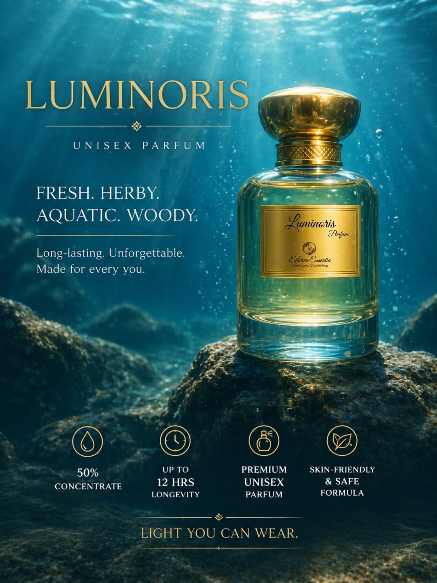 Luminoris Unisex Perfume | Fresh, Herby, Aquatic, Woody, Long-Lasting Unisex Parfum | 50% Luxurious Oil Concentrate | Better Than DC Water worth Rs 4,960/100ml