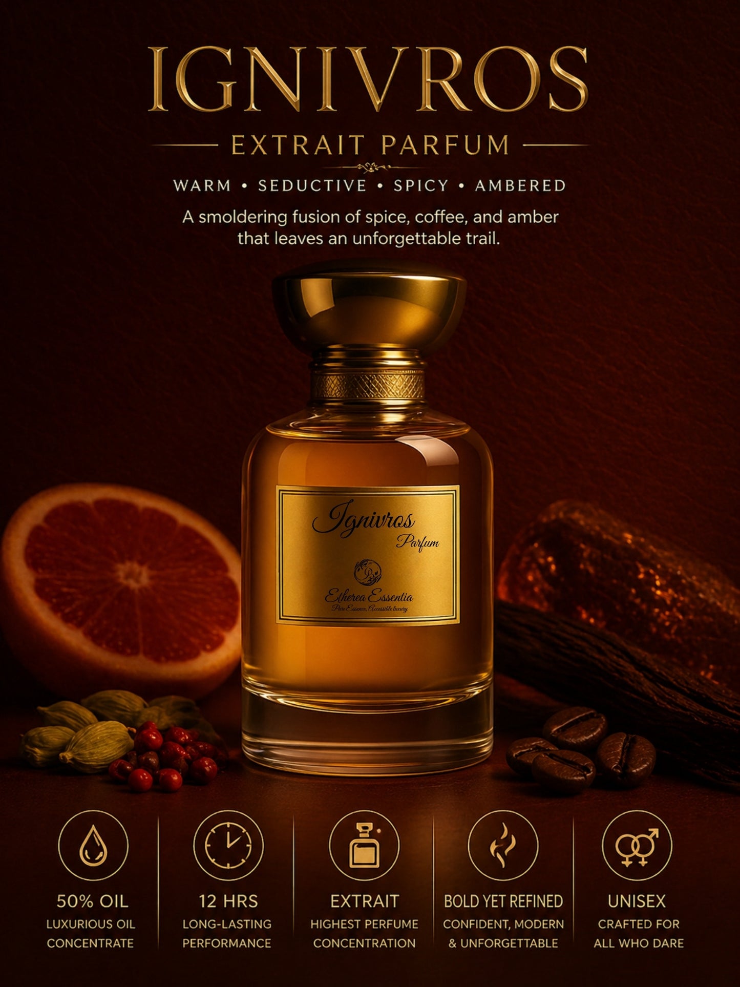 Ignivros Unisex Perfume | Warm, Seductive, Spicy, Subtle Sweet, Long-Lasting Unisex Parfum | 50% Luxurious Oil Concentrate | Better Than AZ Most Wanted worth Rs 9,800/100ml
