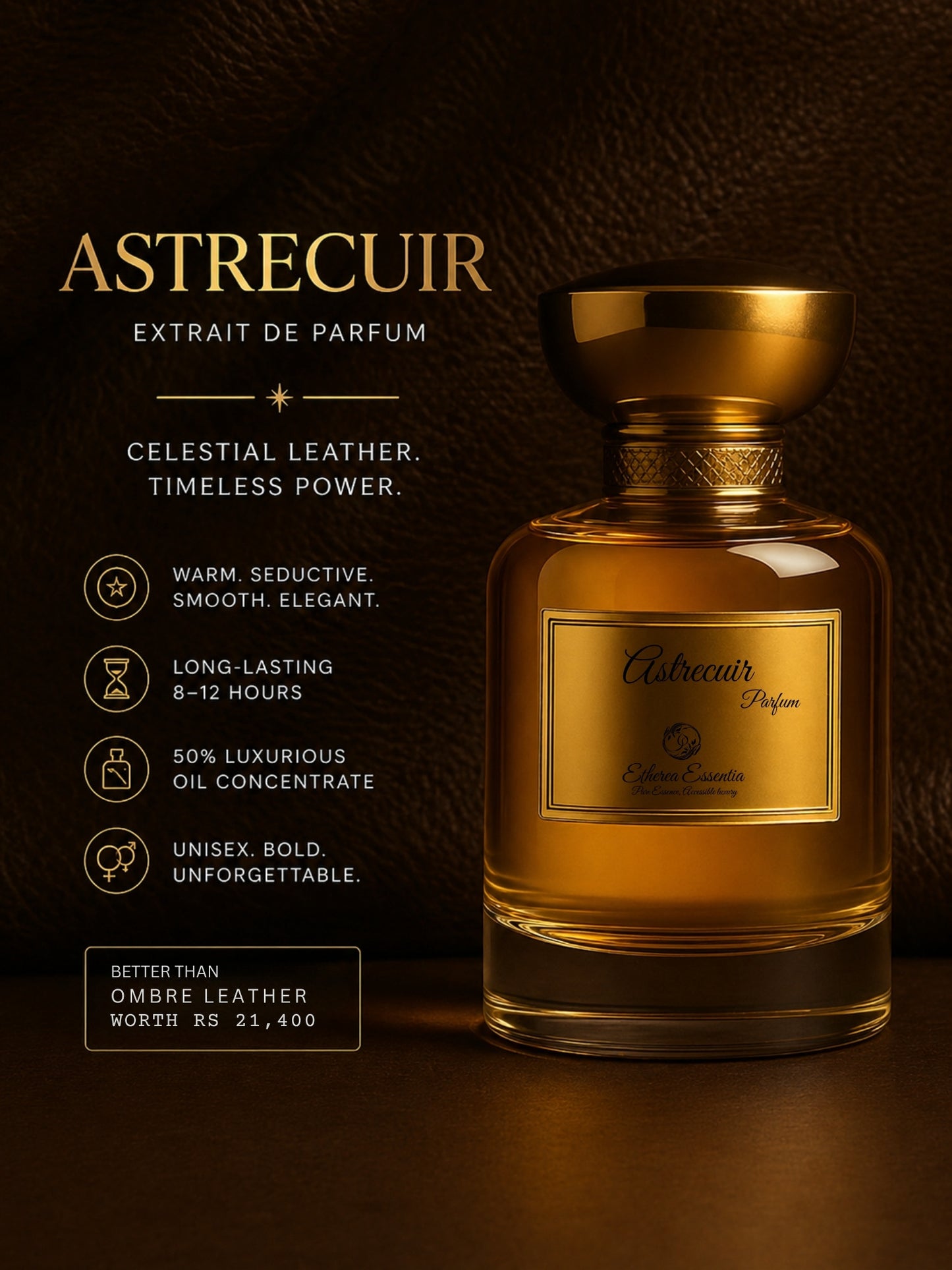 Astrecuir Unisex Perfume | Warm, Seductive, Smooth, Elegant, Long-Lasting Unisex Parfum | 50% Luxurious Oil Concentrate | Better Than Ombre Leather worth Rs 21,400