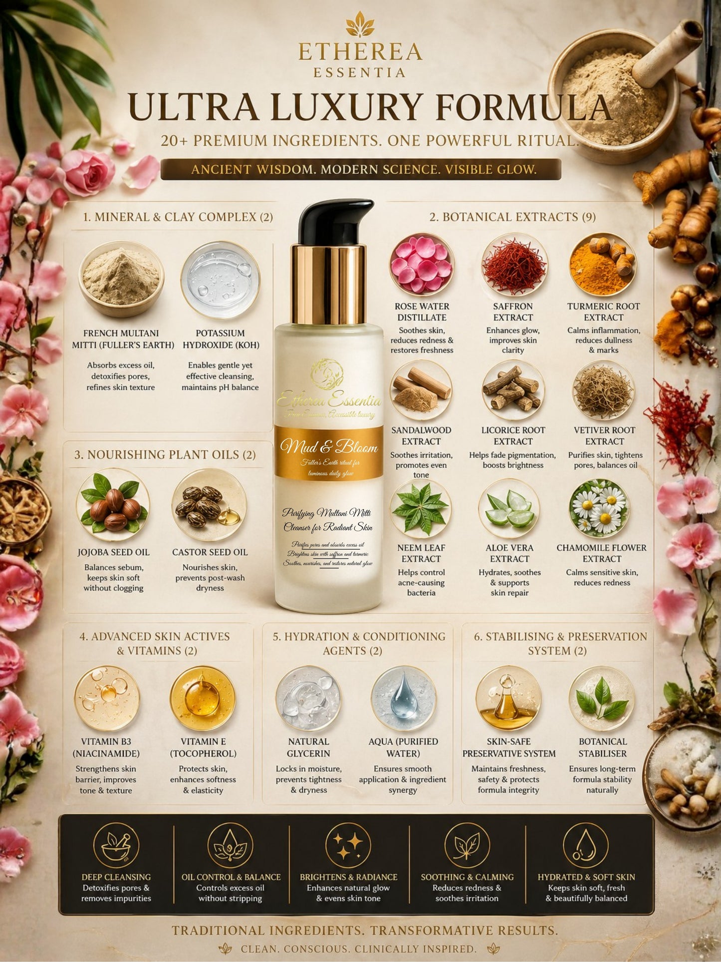 Mud & Bloom Multani Mitti Face Wash for Oil Control & Radiant Glow | Carefully Crafted. Botanically Powered. Luxuriously Effective.