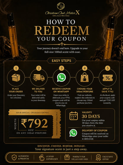 Obsidian Oud Atelier X | 10×3ml Unisex Designer Perfume Discovery Set | Collection of Oud, Woody, Smoky, Seductive, Spicy Fragrances | Try For Free | 50% Luxurious Oil Concentrate | Better Than International Designer Fragrances