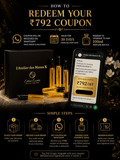L’Atelier des Muses X | 10×3ml Unisex Designer Perfume Discovery Set | Collection of Floral, Woody, Seductive, Meditative Fragrances | Try For Free | 50% Luxurious Oil Concentrate | Better Than International Designer Fragrances