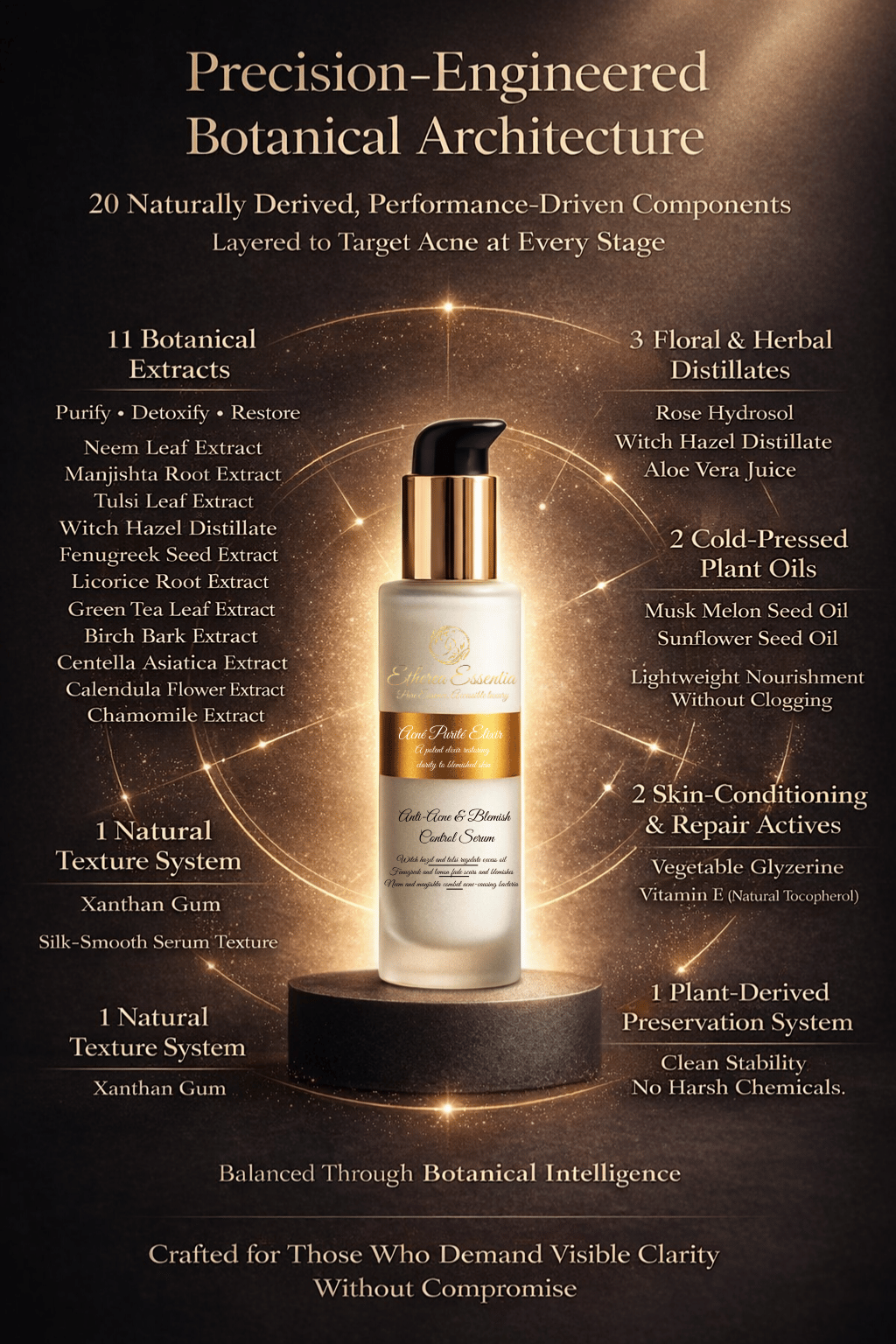 Acné Purité Elixir | 20-Ingredient Science Backed Botanical Architecture for Root-Level Acne Correction