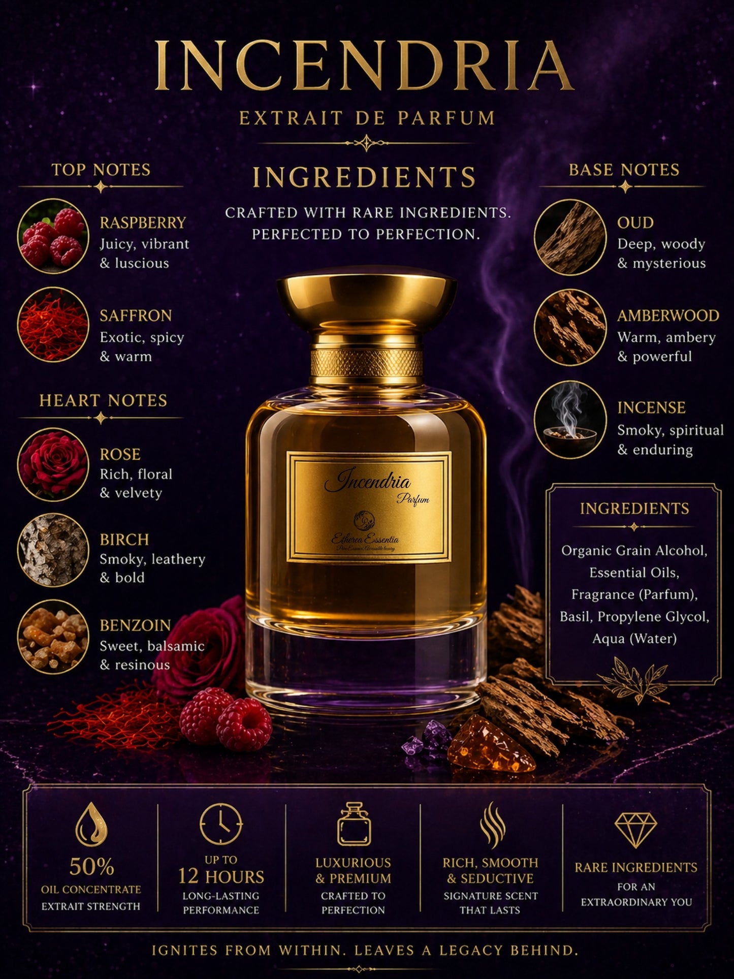 Incendria Unisex Perfume | Spicy, Warm, Fruity, Seductive, Mysterious, Long-Lasting Unisex Parfum | 50% Luxurious Oil Concentrate | Better Than Ombre Nomad worth Rs39,000