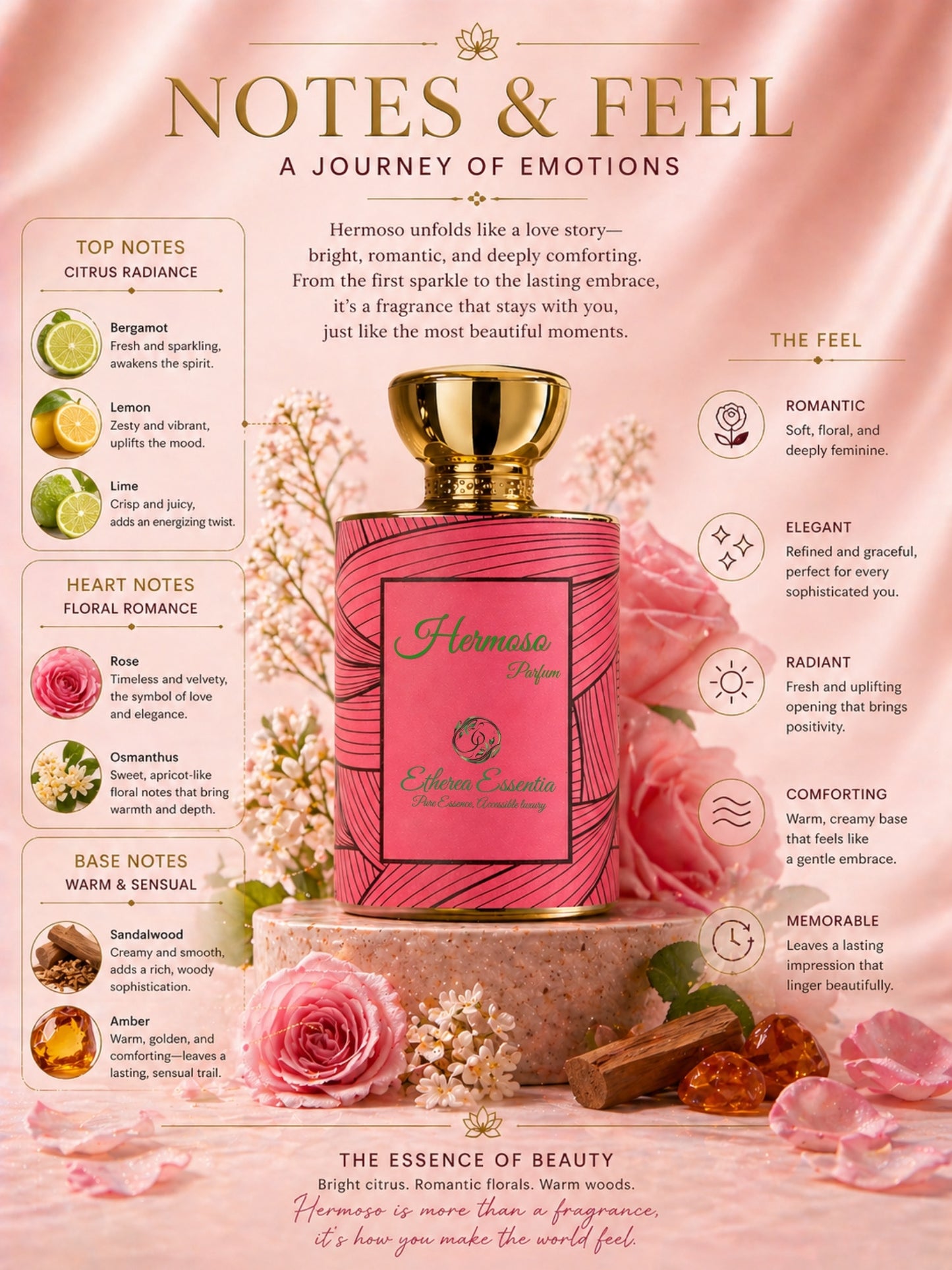 Hermoso Unisex Extrait Perfume | Romantic Floral with Modern Elegance | 50% Luxurious Oil Concentrate  | Better Than Flora1966