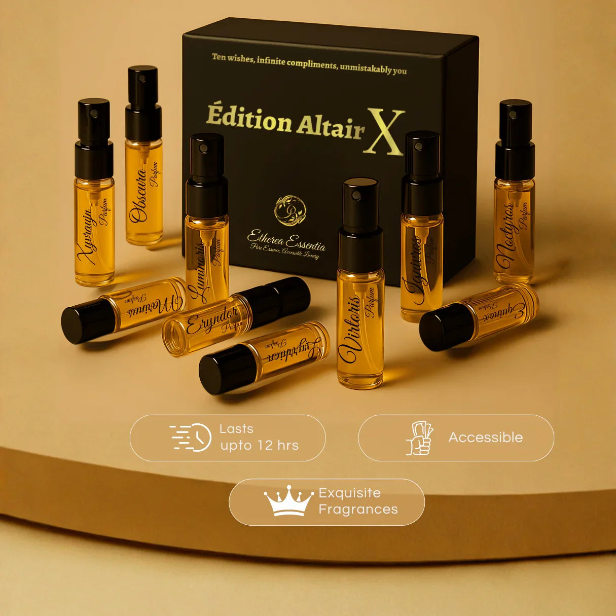 Édition Altair X | 10×3ml Designer Perfume Discovery Set | Collection of Aquatic, Woody, Seductive, Meditative Fragrances