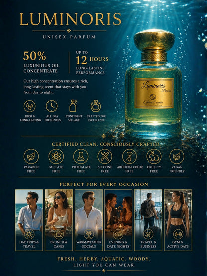 Luminoris Unisex Perfume | Fresh, Herby, Aquatic, Woody, Long-Lasting Unisex Parfum | 50% Luxurious Oil Concentrate | Better Than DC Water worth Rs 4,960/100ml