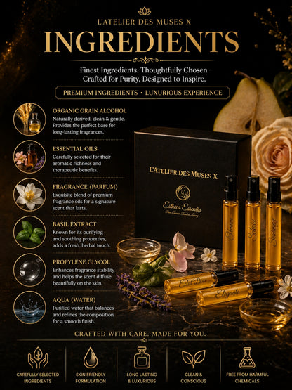 L’Atelier des Muses X | 10×3ml Unisex Designer Perfume Discovery Set | Collection of Floral, Woody, Seductive, Meditative Fragrances | Try For Free | 50% Luxurious Oil Concentrate | Better Than International Designer Fragrances