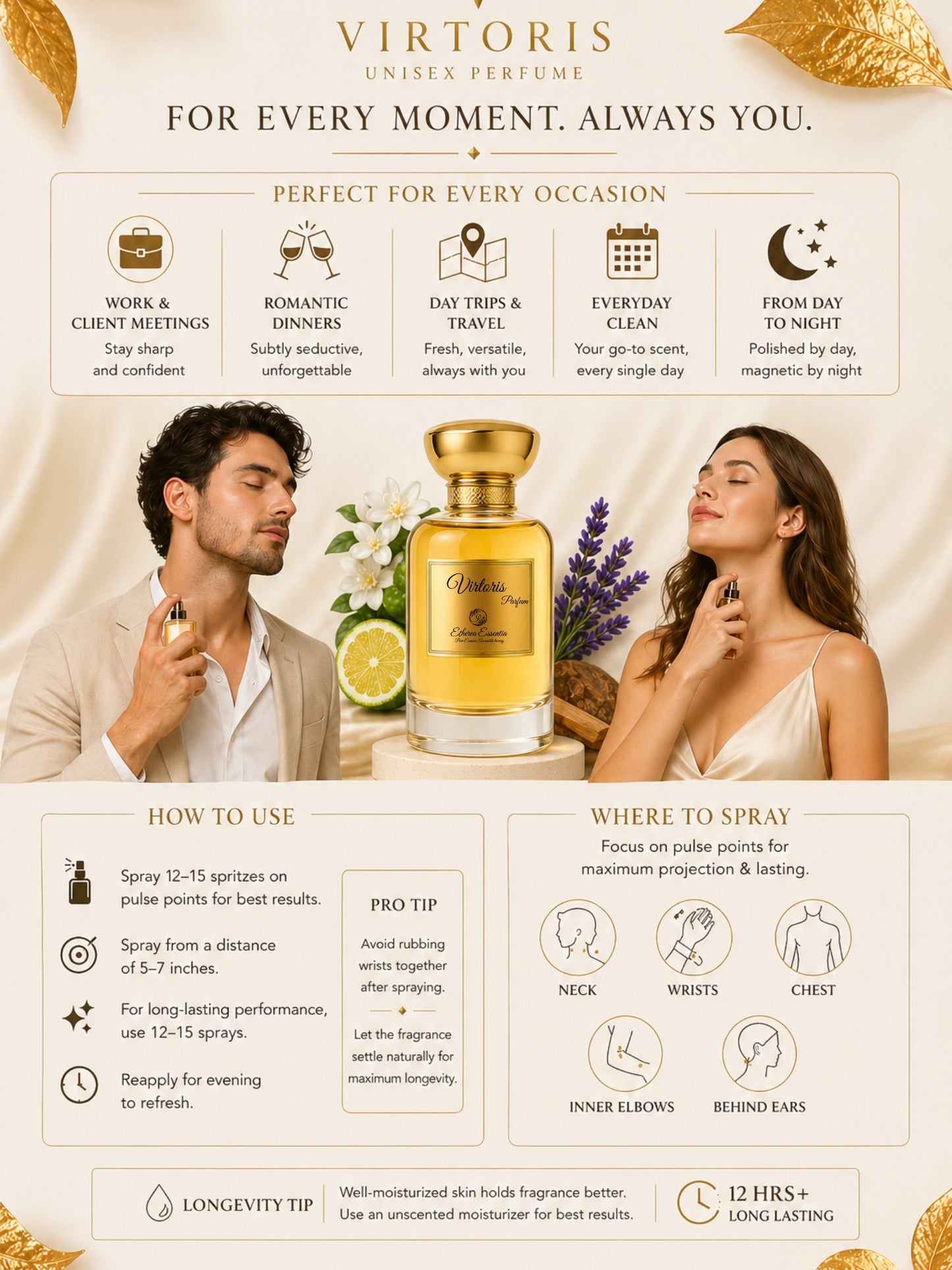 Virtoris Unisex Perfume | Citrus, Floral, Woody, Warm, Comforting, Subtle Seductive, Long-Lasting Unisex Parfum | 50% Luxurious Oil Concentrate | Better Than MB Legend worth Rs 7,900/100ml