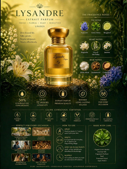 Lysandre Unisex Extrait Parfum | Fresh, Floral, Silky, Seductive, Long-Lasting Unisex Parfum | 50% Luxurious Oil Concentrate | Better Than G Envy worth Rs 48,955/100ml