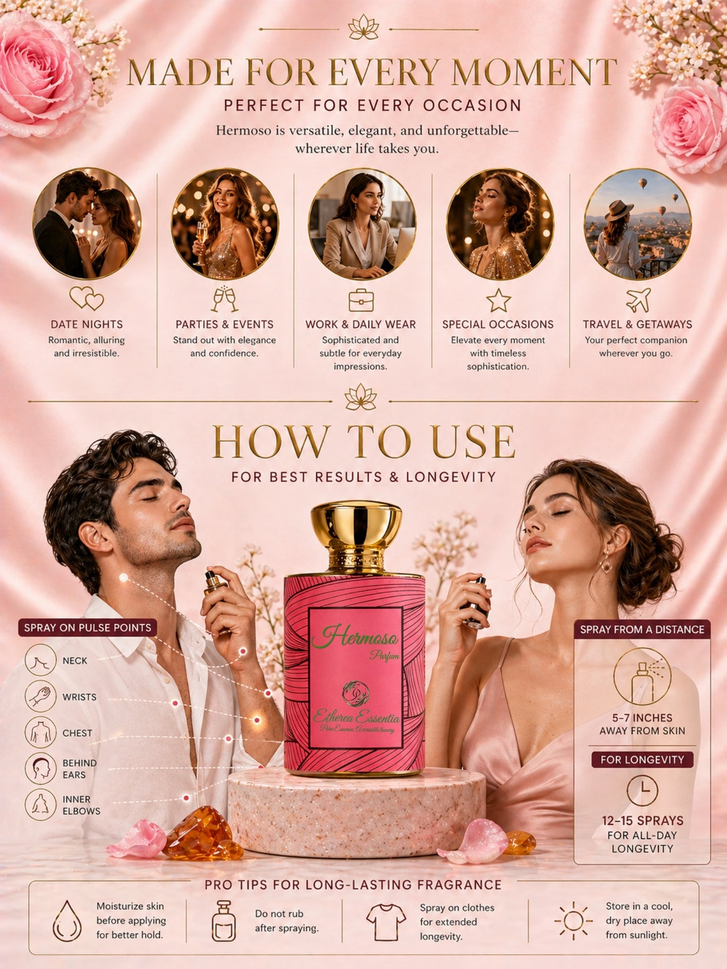 Hermoso Unisex Extrait Perfume | Romantic Floral with Modern Elegance | 50% Luxurious Oil Concentrate  | Better Than Flora1966