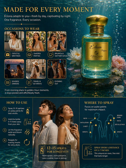 Éclosia Unisex Extrait Parfum | Fresh, Floral, Aquatic, Seductive, Long-Lasting Unisex Parfum | 50% Luxurious Oil Concentrate | Better Than Pour Femme worth Rs 8,950/100ml