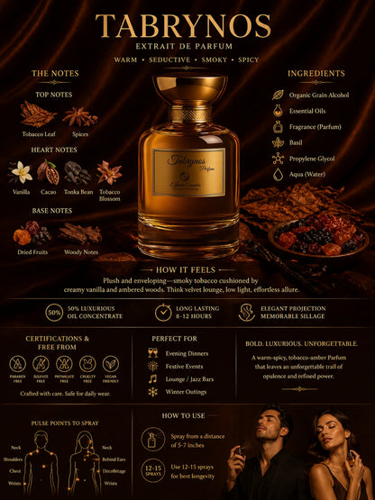 Tabrynos Unisex Perfume | Warm, Seductive, Smoky, Spicy, Long-Lasting Unisex Parfum | 50% Luxurious Oil Concentrate | Better Than Tobacco Vanille worth Rs30,400