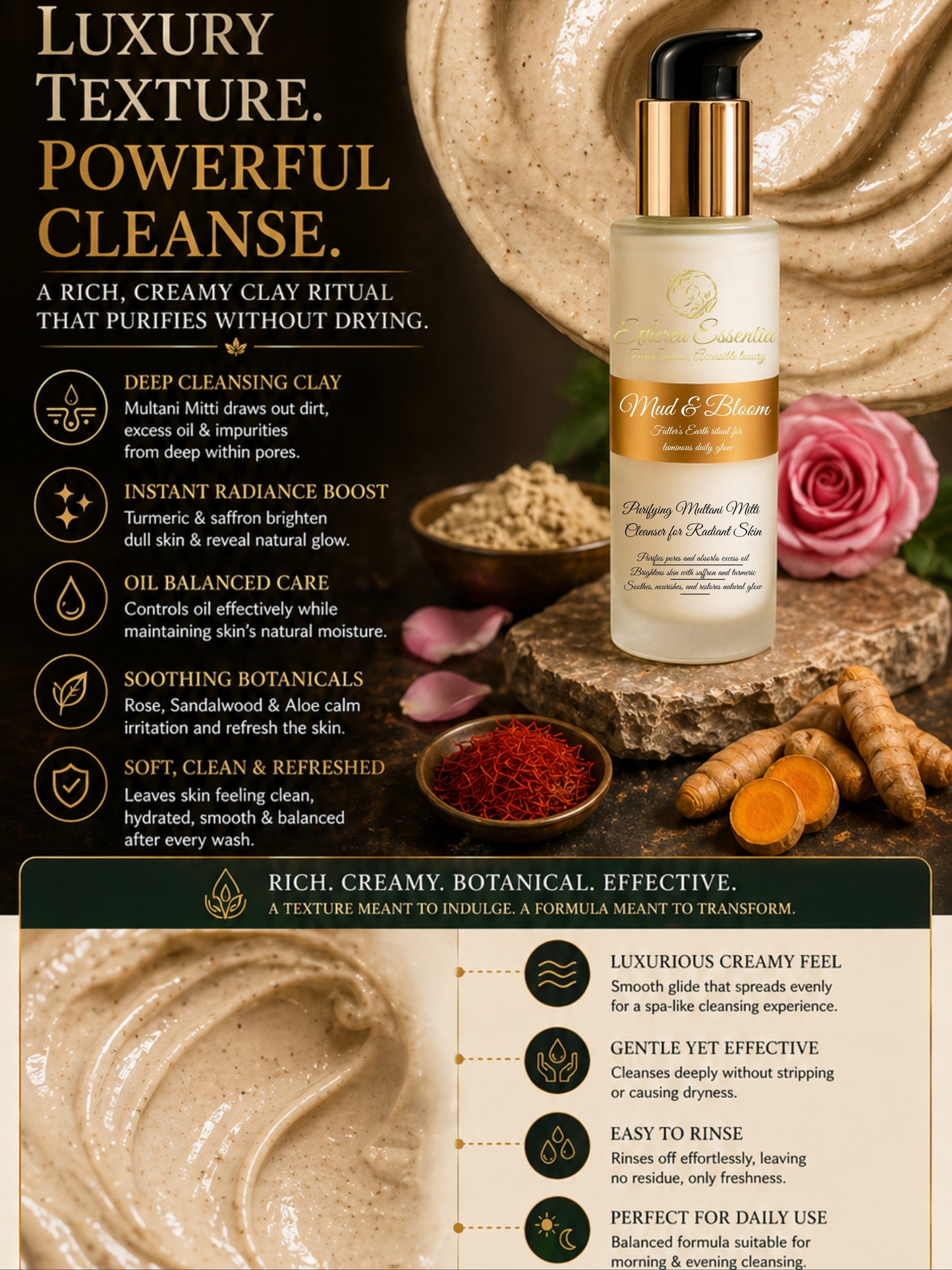 Mud & Bloom Multani Mitti Face Wash for Oil Control & Radiant Glow | Carefully Crafted. Botanically Powered. Luxuriously Effective.