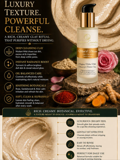 Mud & Bloom Multani Mitti Face Wash for Oil Control & Radiant Glow | Carefully Crafted. Botanically Powered. Luxuriously Effective.