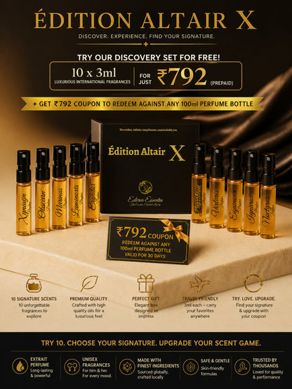 Édition Altair X | 10×3ml Designer Perfume Discovery Set | Collection of Aquatic, Woody, Seductive, Meditative Fragrances | | Try For Free | 50% Luxurious Oil Concentrate | Better Than International Designer Fragrances