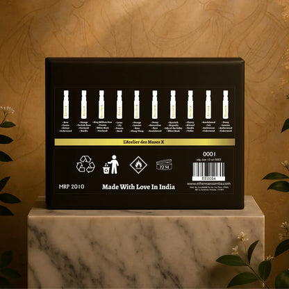 L’Atelier des Muses X | 10×3ml Unisex Designer Perfume Discovery Set | Collection of Floral, Woody, Seductive, Meditative Fragrances